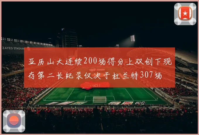 亚历山大连续200场得分上双创下现存第二长纪录仅次于杜兰特307场